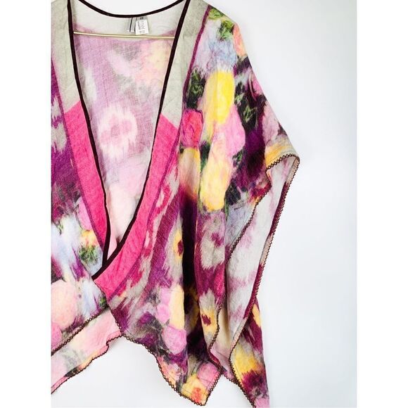 Anthropologie Blank London Kimono Poncho Floral Wool Blend Multicolor One Size - Picture 4 of 8